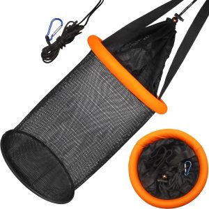 Dovesun Floating Fishing Basket, Collapsible Fishing Net Portable Nylon-mesh | Coated Nylon Net Bait Storage Cage for Keeping Crayfish Minnows Leaches and Other Live Baits