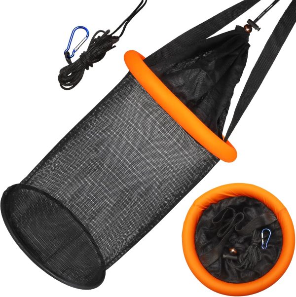 Dovesun Floating Fishing Basket, Collapsible Fishing Net Portable Nylon-mesh | Coated Nylon Net Bait Storage Cage for Keeping Crayfish Minnows Leaches and Other Live Baits