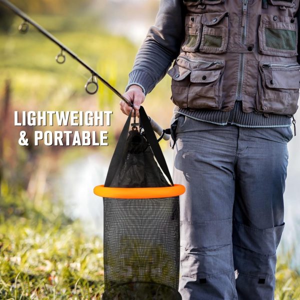 Dovesun Floating Fishing Basket, Collapsible Fishing Net Portable Nylon-mesh | Coated Nylon Net Bait Storage Cage for Keeping Crayfish Minnows Leaches and Other Live Baits - Image 7